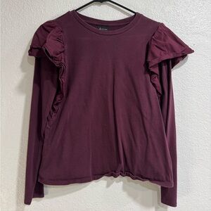 Who Wha Wear Plum Purple Long Sleeve Ruffle Sleeve Top